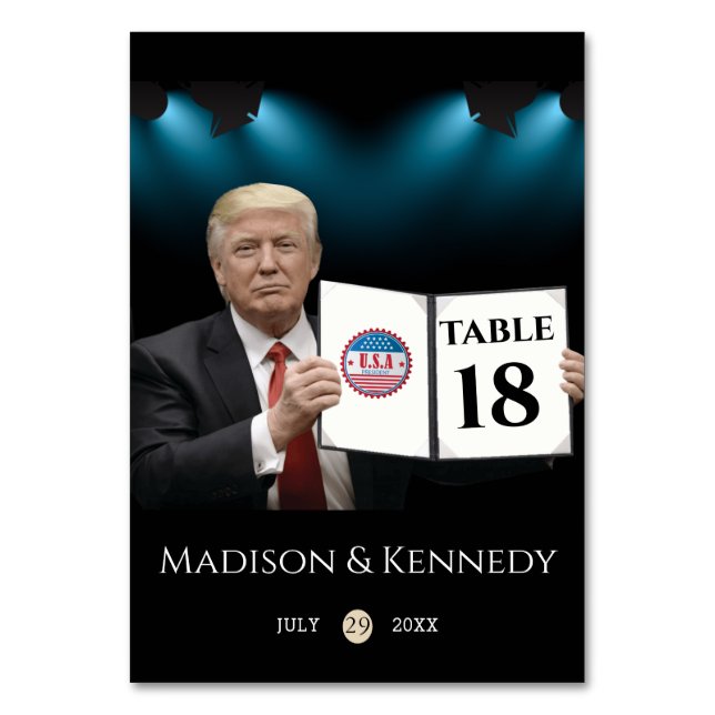 President Trump 🇺🇸✨ Patriotic Wedding Custom Table Number (Front)