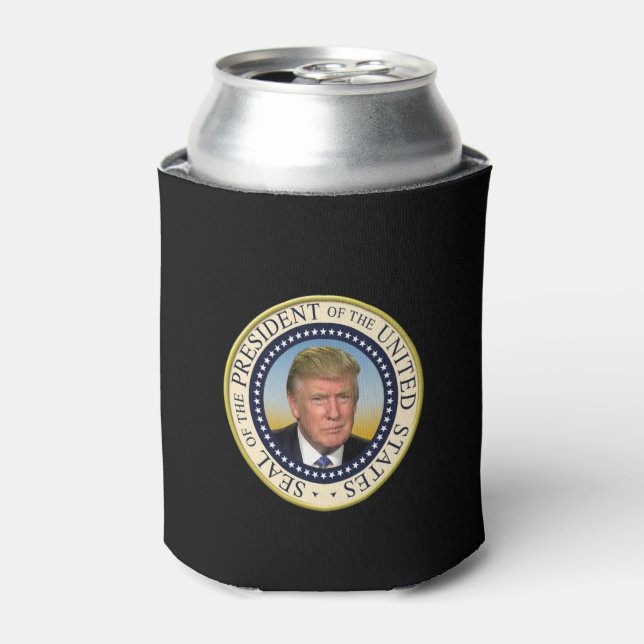 President Trump Photo Presidential Seal Can Cooler (Can Front)