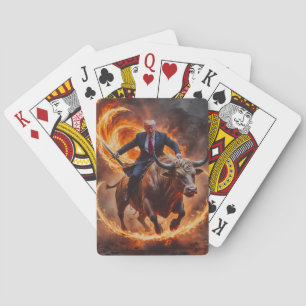 President Trump Rides Bull with Sword playing card