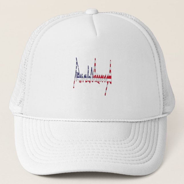 President Trump Signature USA Flag Colour Patrioti Trucker Hat (Front)