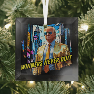 President Trump - Winners Never Quit Glass Tree Decoration