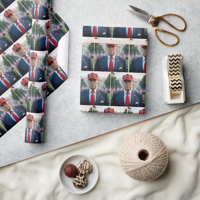 President Trump With a Red MAGA Hat Wrapping Paper (Crafts)