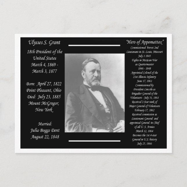 President Ulysses S Grant Postcard (Front)