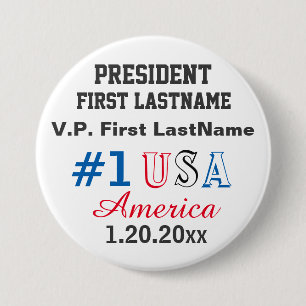 President Vice President Name Inauguration 7.5 Cm Round Badge