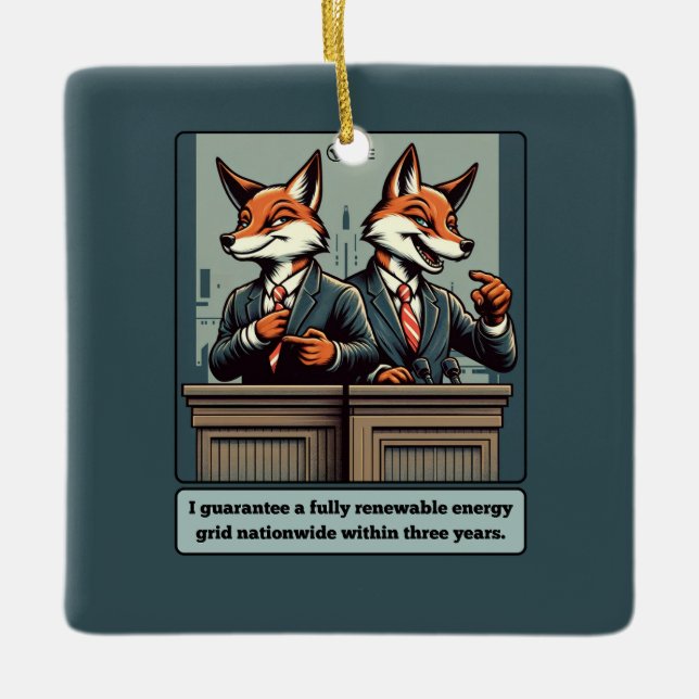 Presidential Fox – Funny Political Satire Animal  Ceramic Ornament (Front)