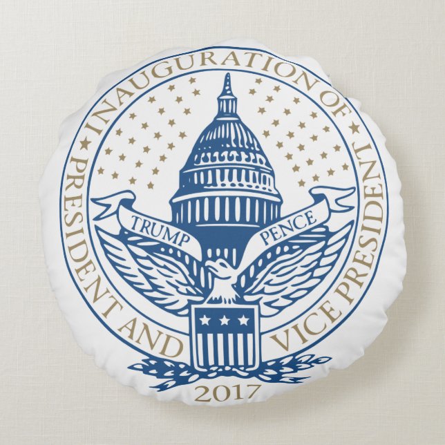 Presidential Inauguration Trump Pence 2017 Logo Round Cushion (Back)