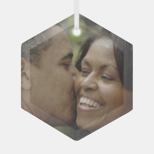 PRESIDENTIAL LOVE, BARACK OBAMA  GLASS TREE DECORATION