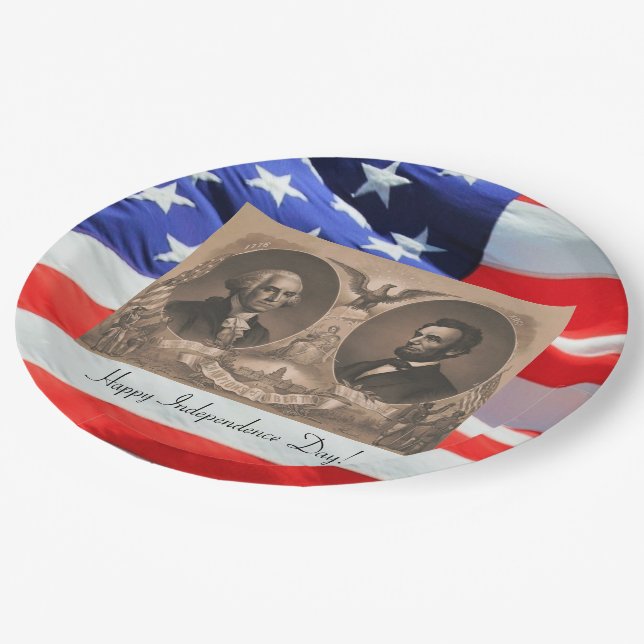 Presidents Abraham Lincoln and George Washington Paper Plate (Angled)