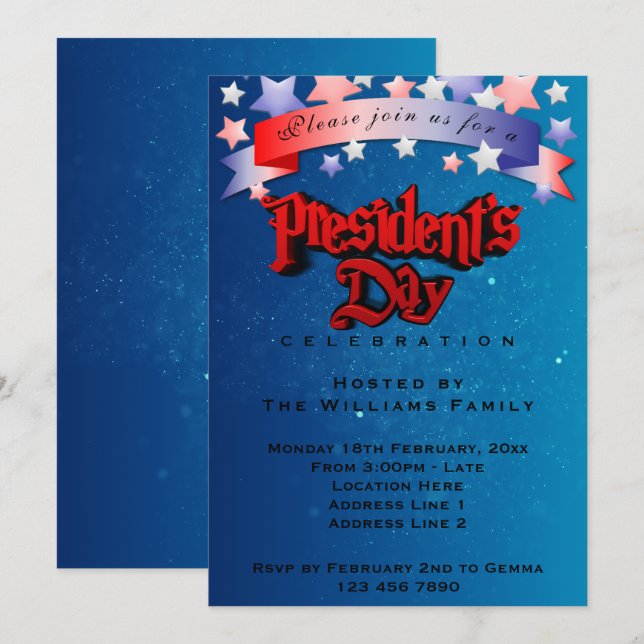 Presidents Day Party Invitation (Front/Back)