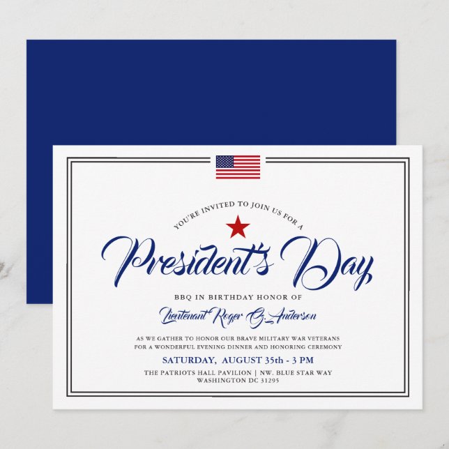 Presidents' Day Themed Patriotic Birthday Party Invitation (Front/Back)