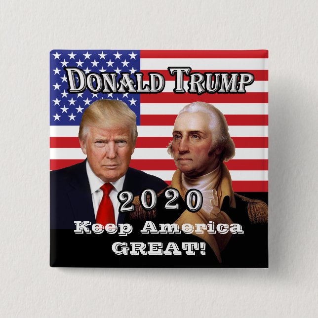 Presidents Trump & Washington- Keep America GREAT! 15 Cm Square Badge (Front)