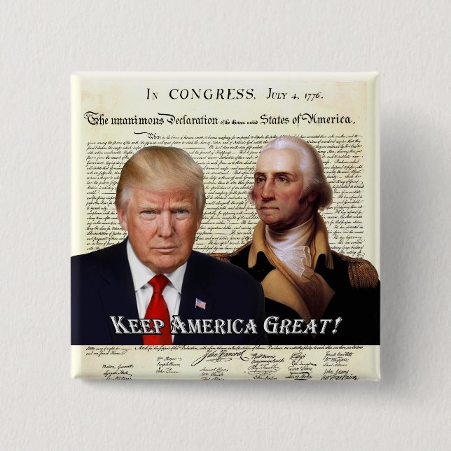Presidents Trump & Washington - Keep America Great 15 Cm Square Badge (Front)