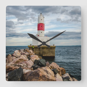 Presque Isle Harbor Breakwater Lighthouse Square Wall Clock