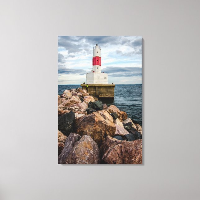 Presque Isle Harbour Breakwater Lighthouse Canvas Print (Front)