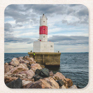 Presque Isle Harbour Breakwater Lighthouse Square Paper Coaster