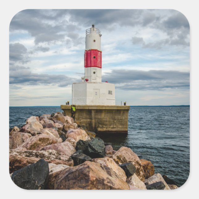 Presque Isle Harbour Breakwater Lighthouse Square Sticker (Front)