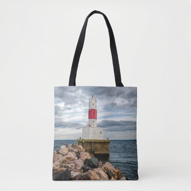 Presque Isle Harbour Breakwater Lighthouse Tote Bag (Front)