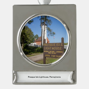 Presque Isle Lighthouse Silver Plated Banner Ornament