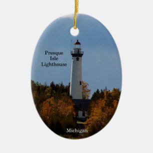 Presque Isle Lighthouse water oval ornament