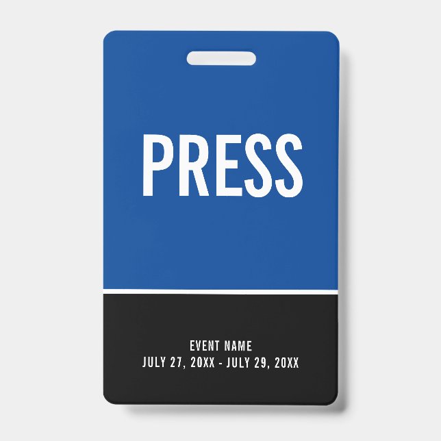 Press All Access Pass Blue Black ID Badge (Front)