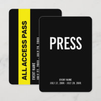 Press All Access Pass Event ID Badge 3.5" x 5"