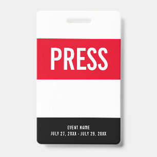 Press All Access Pass Red White Black ID Badge