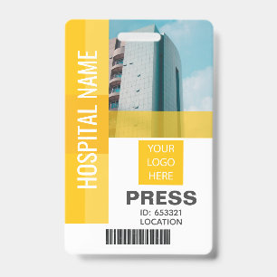 Press Bar Code, Logo Yellow ID Badge