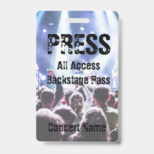 Press Concert Festival Band Event Backstage Pass ID Badge