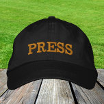 PRESS embroidered baseball cap gold / black hat<br><div class="desc">Embroidered Hats: Classic golden / black fashion baseball cap with text "PRESS" for media,  reporter,  journalist,  photographers,  news cover as well as dress up party,  college newspaper,  secret Santa / night out</div>