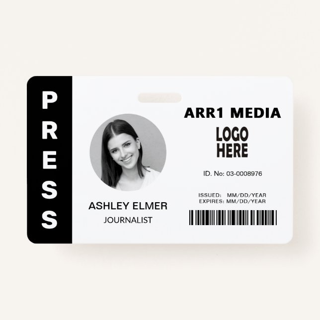 Press employee ID black photo template ID Badge (Front)