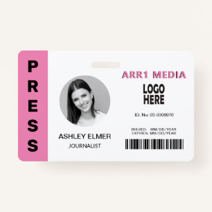 Press employee ID pink photo template ID Badge