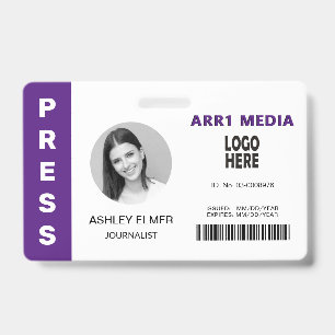 Press employee ID purple photo template Badge