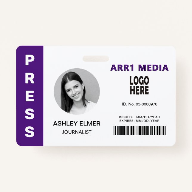 Press employee ID purple photo template ID Badge (Front)