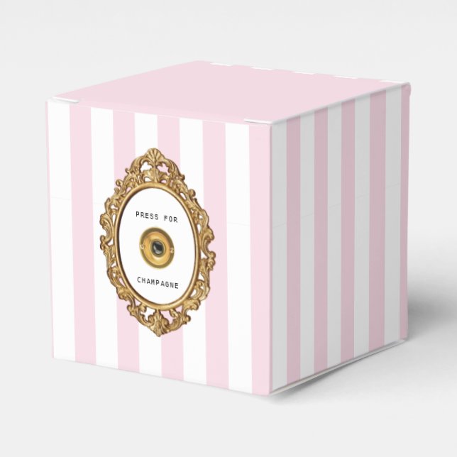 Press for Champagne | Pink and White Striped Favour Box (Front Side)