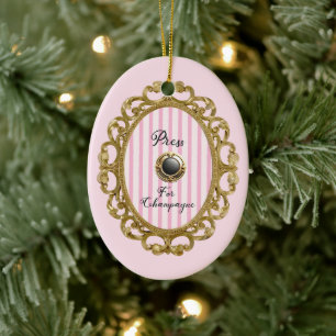 Press For Champagne Pink Gold Baroque Holiday Glam Ceramic Tree Decoration