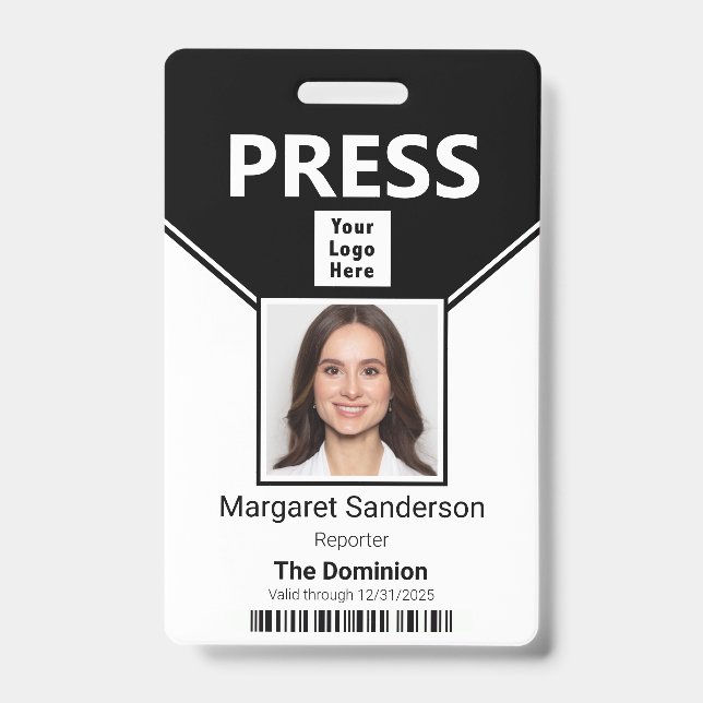 Press Pass Logo Photo and Bar Code ID Badge (Front)
