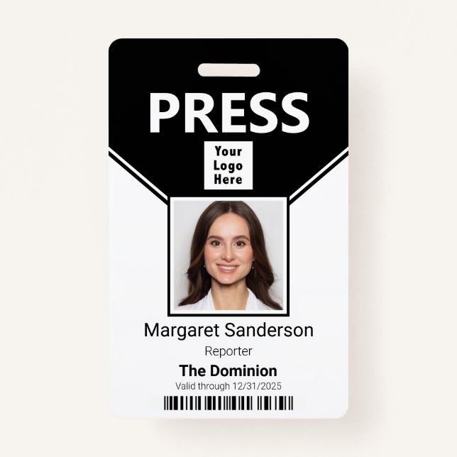 Press Pass Logo Photo and Bar Code ID Badge (Front)