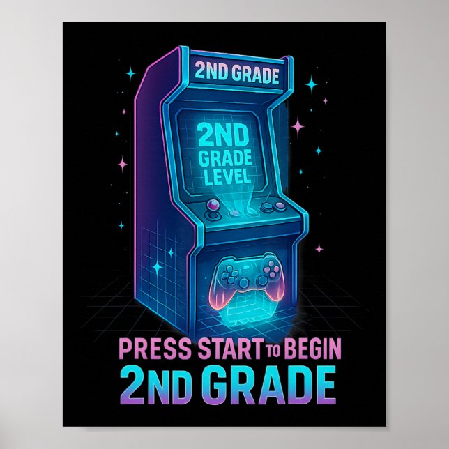Press Start 2nd Grade Gamer Kids Level Up Fun 1  Poster (Front)