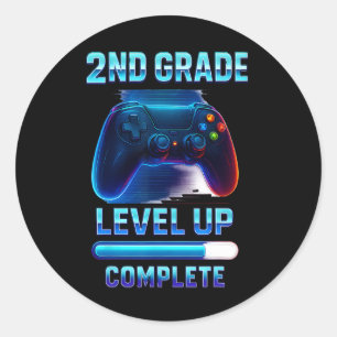 Press Start 2nd Grade Gamer Kids Level Up Fun 2 Classic Round Sticker