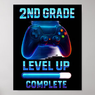 Press Start 2nd Grade Gamer Kids Level Up Fun 2 Poster