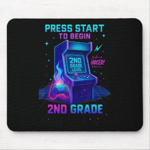 Press Start 2nd Grade Gamer Kids Level Up Fun Mouse Mat