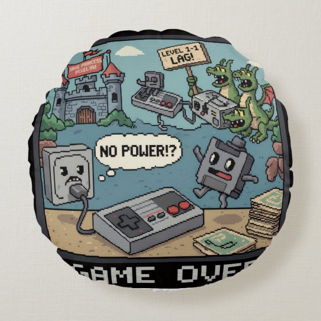 Press Start for Nostalgia! (And a Few Laughs) Round Cushion (Front)