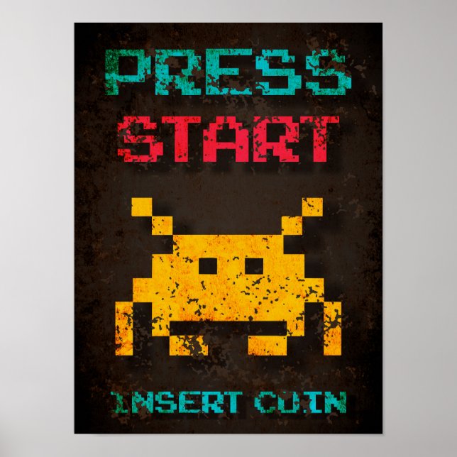 Press Start Insert Coin Arcade Pixel Poster (Front)