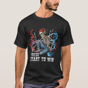 Press Start To Win Skeleton Gamer T-Shirt   Funny 