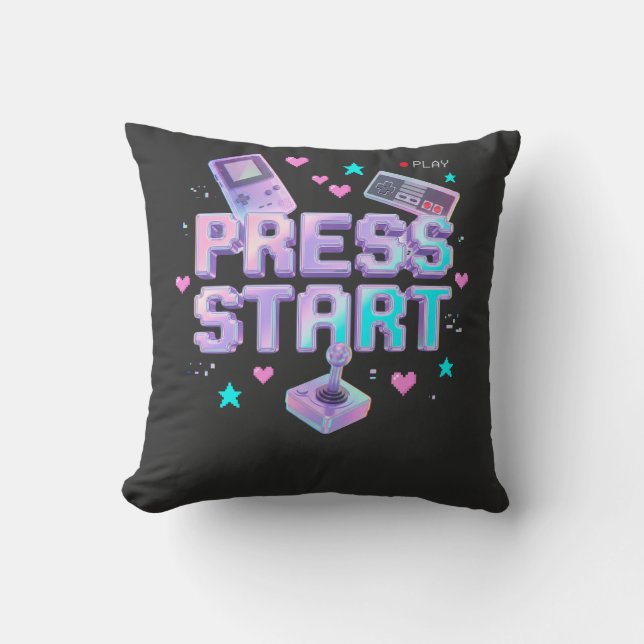 Press Start Y2K Retro Gaming Arcade Chrome 90s Gam Cushion (Front)