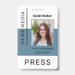 Press worker ID mass media employee dusty blue Badge