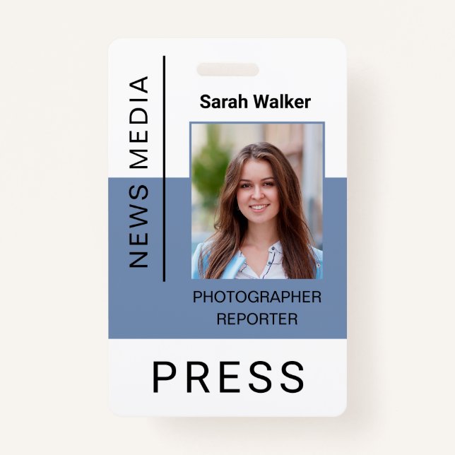 Press worker ID mass media employee dusty blue ID Badge (Front)