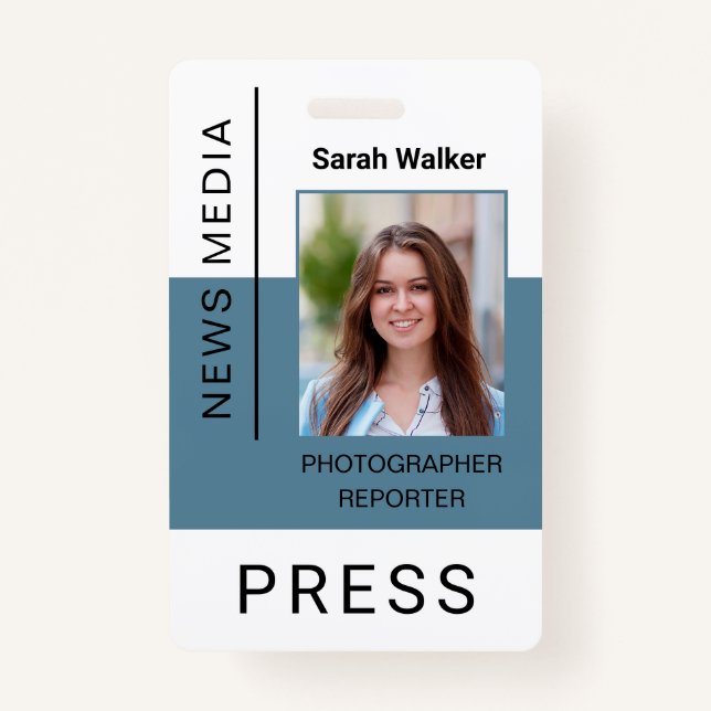 Press worker ID mass media employee dusty blue ID Badge (Front)