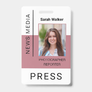 Press worker ID mass media employee dusty pink Badge