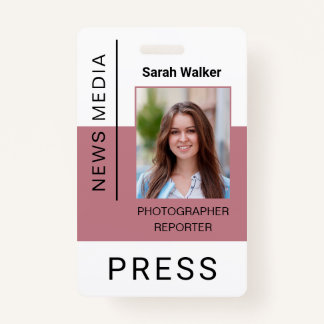 Press worker ID mass media employee dusty pink ID Badge